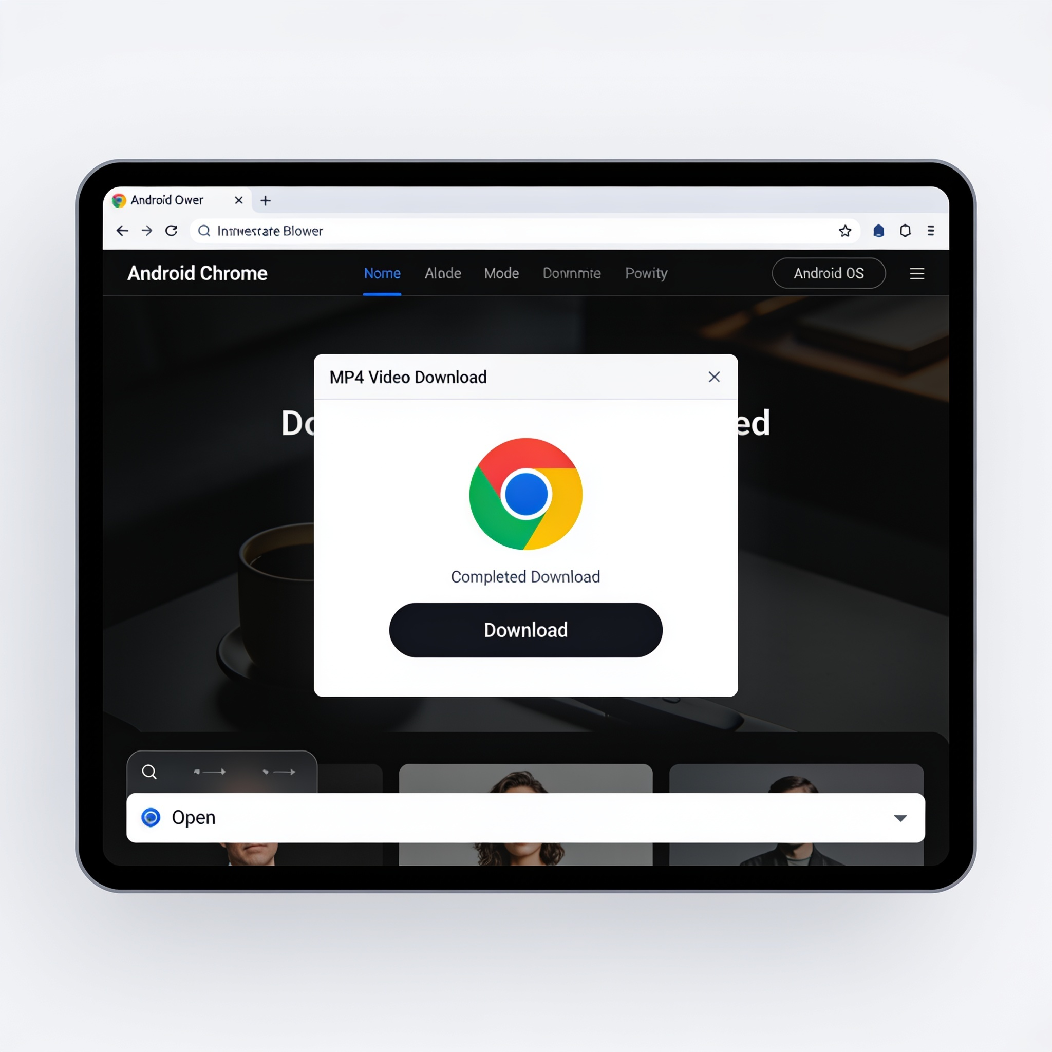 Android Chrome browser showing a completed download notification at the bottom of the screen with an Instagram video file ready to open